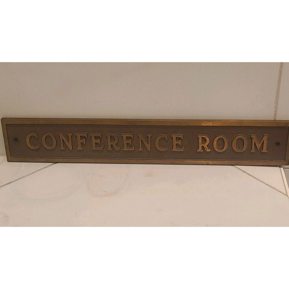 Conference Room Sign Bronze Brass Wall Plaque Vintage 80s 12"x2" Solid Heavy